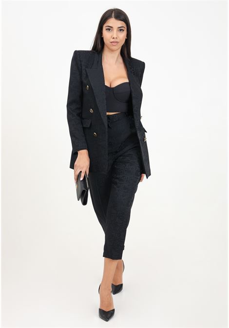 Elegant black women's trousers in crepe jacquard lettering ELISABETTA FRANCHI | PA01346E2110
